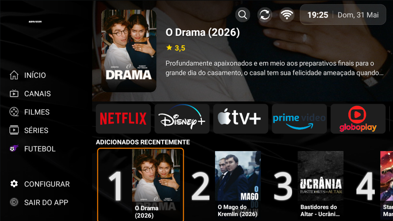 Server TV aberto na TV Box